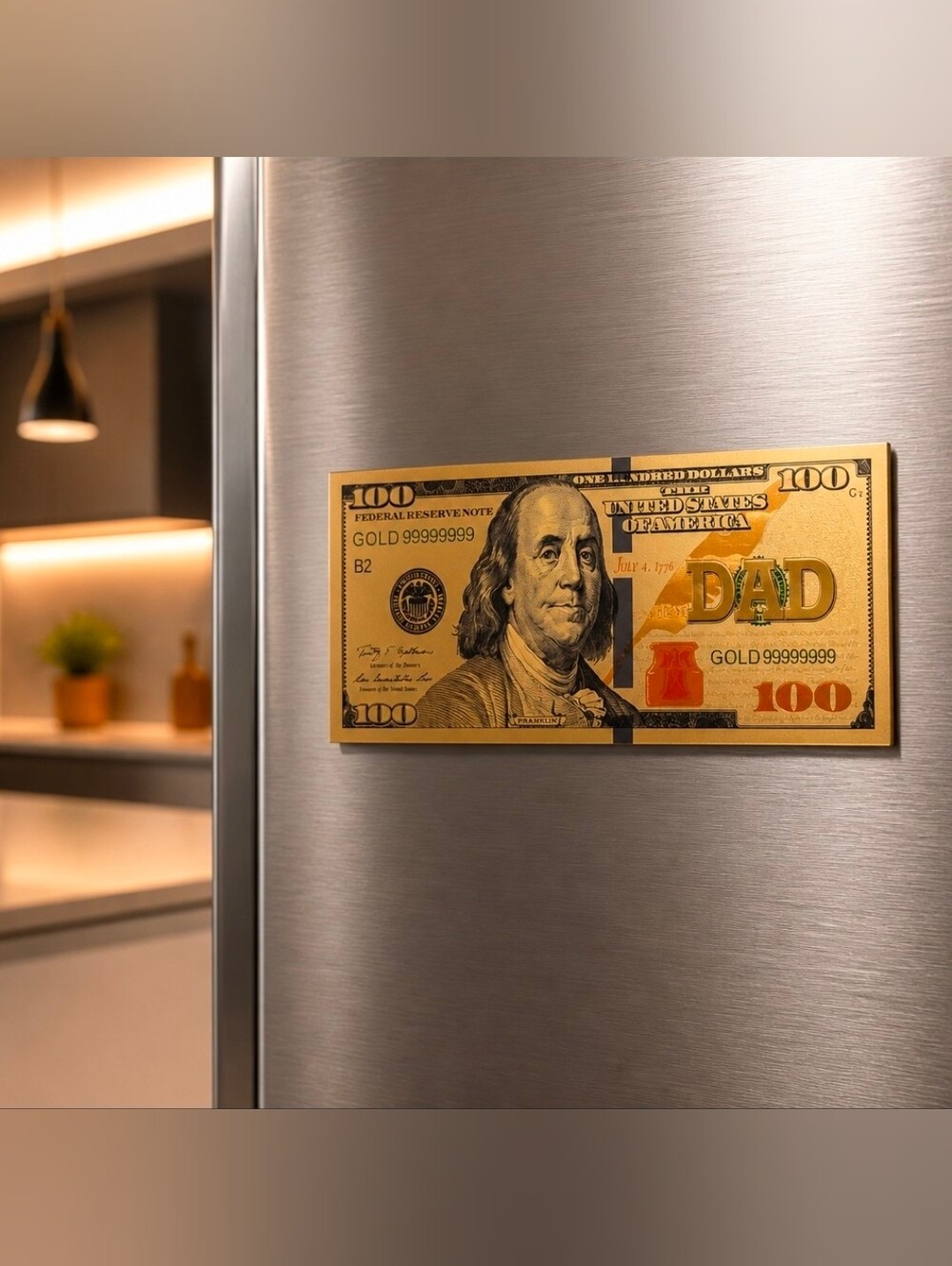 Gold Dad Novelty Dollar Bill $100 Bill Magnet